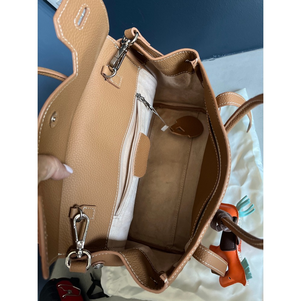 Hoyozi Tan Pebbled Leather Handbag Rhinestone Horse Charm Luxury Tote Boho Chic - Picture 10 of 14